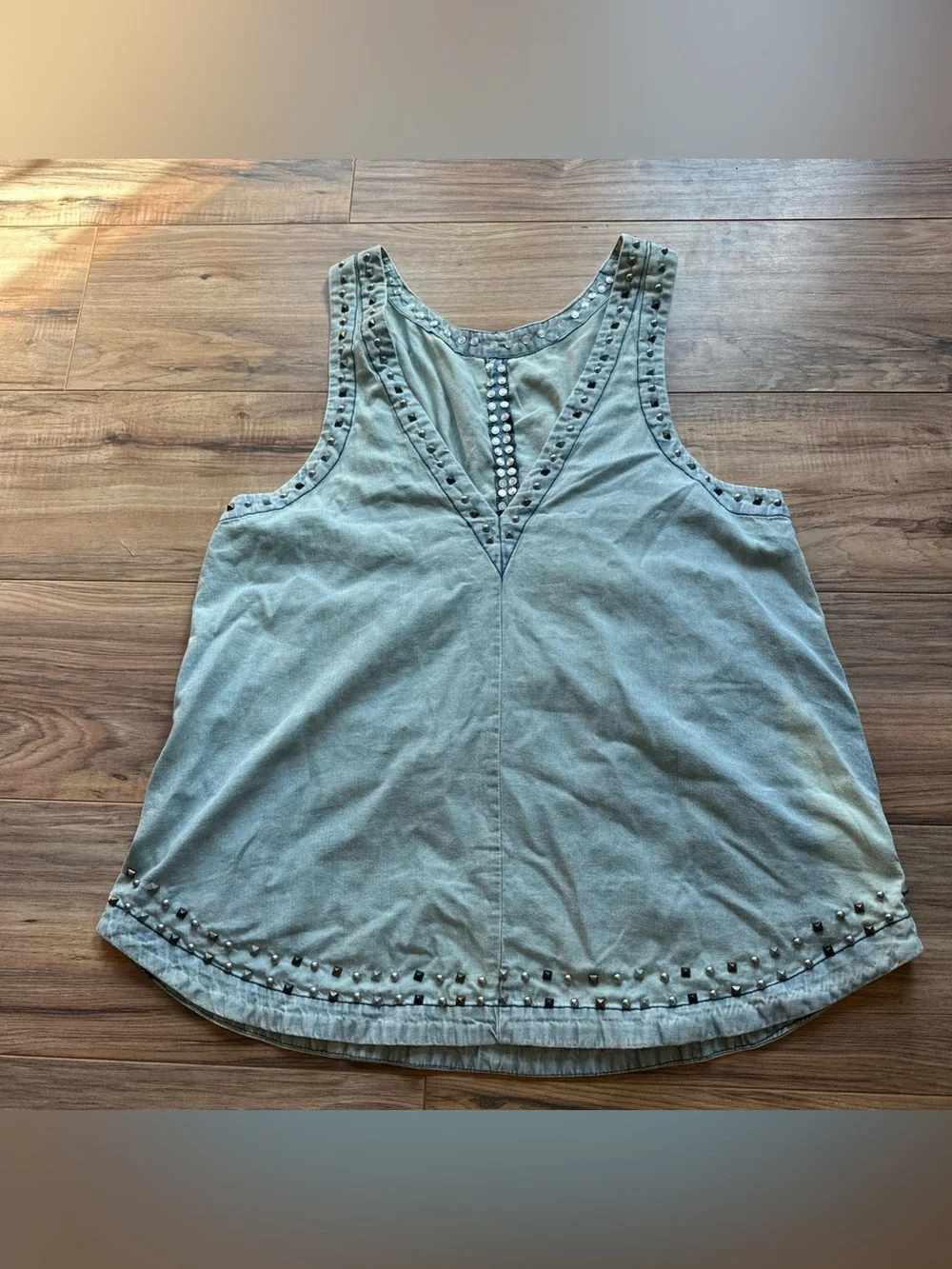 Free People Kendra Studded Denim Tunic Top Size Medium Cotton Women’s
